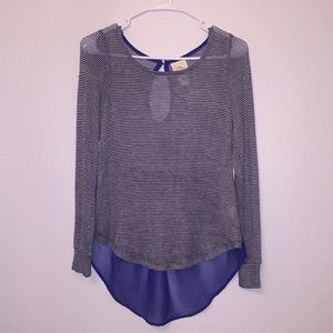 Knit Blue and White top with Sheer blue back